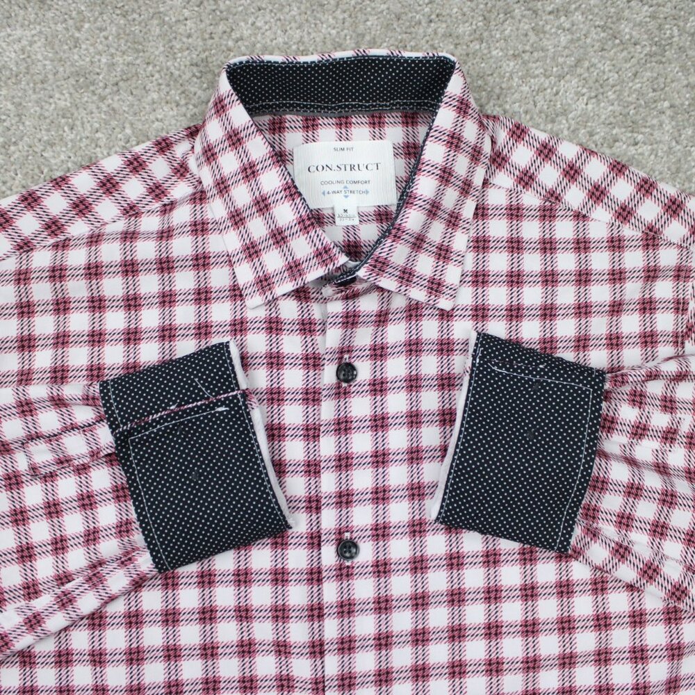 Construct Flip Cuff Shirt Men Medium 15-15 1/2, 33/34 Red Slim Fit 4 Way Stretch